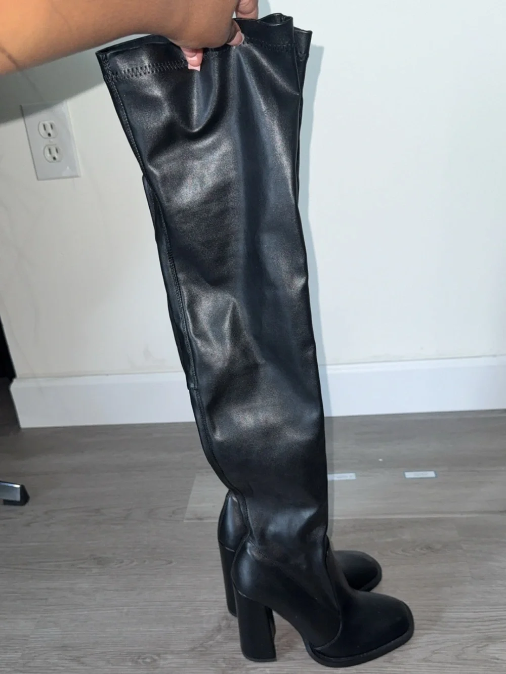 Black Over-the-Knee Block Heel Boots